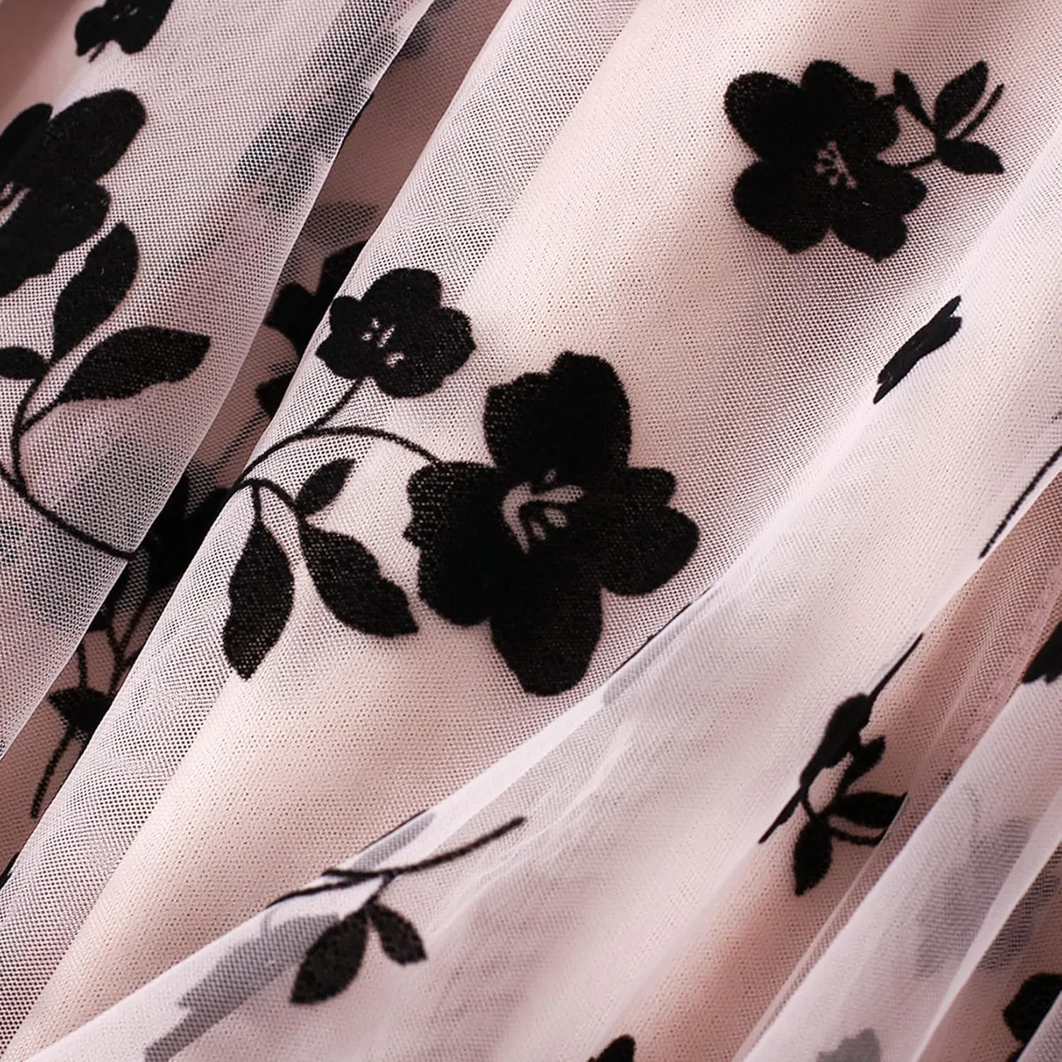 Lu's Chic Women's Tulle Midi Skirt Pleated Summer Floral Elastic Waist Tea-Length Layered Floral