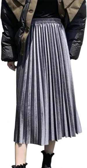 Midi Skirt for Women Pleated Skirt Elastic High Waist A Line Skirt