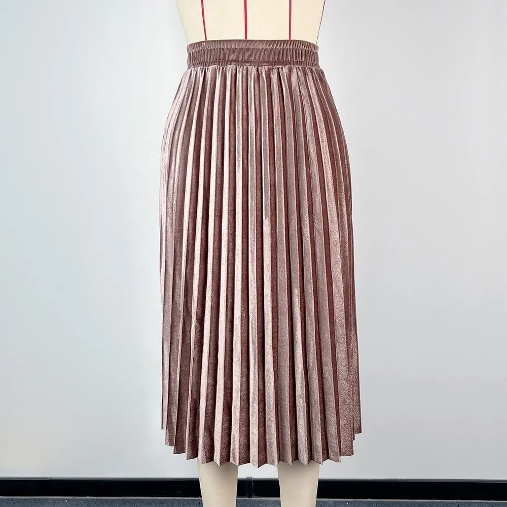 Midi Skirt for Women Pleated Skirt Elastic High Waist A Line Skirt