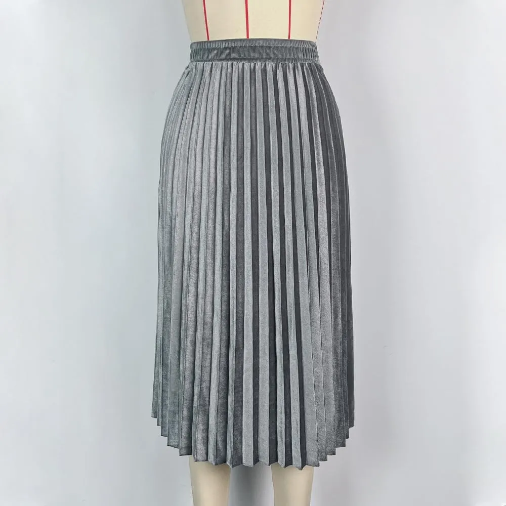 Midi Skirt for Women Pleated Skirt Elastic High Waist A Line Skirt