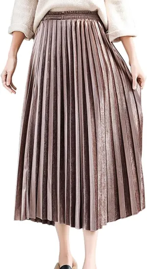 Midi Skirt for Women Pleated Skirt Elastic High Waist A Line Skirt