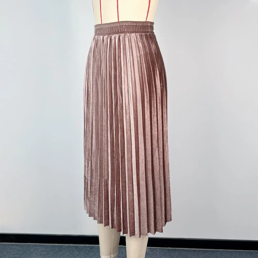 Midi Skirt for Women Pleated Skirt Elastic High Waist A Line Skirt