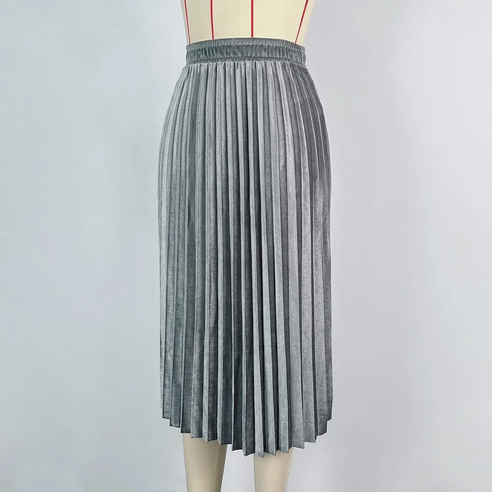 Midi Skirt for Women Pleated Skirt Elastic High Waist A Line Skirt