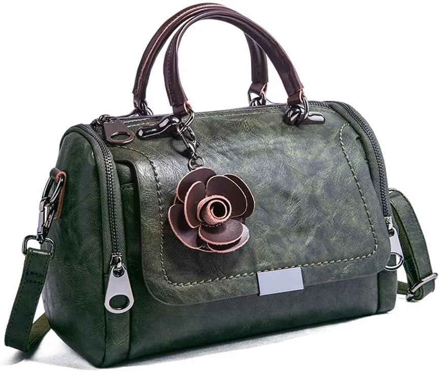 Mn&Sue Women's Cylindrical Doctor Style Handbag - Chic PU Leather Top Handle Satchel, Crossbody Purse for Ladies