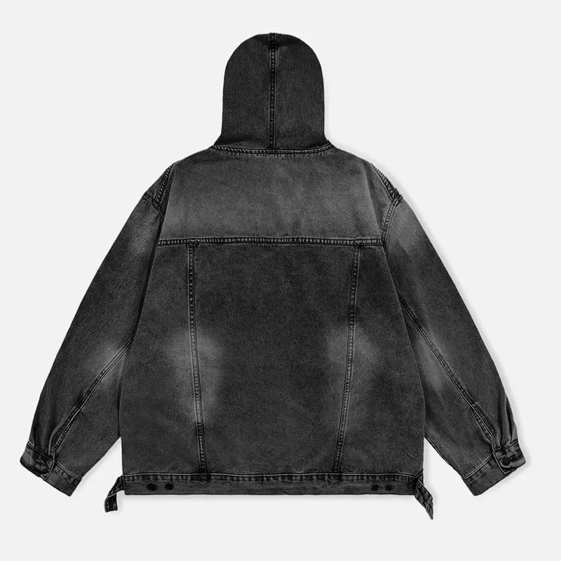 Oversized Denim Jean Jacket for Women Vintage Trendy Fashion Distressed Pullover Hoodie Casual Boyfriend Jackets