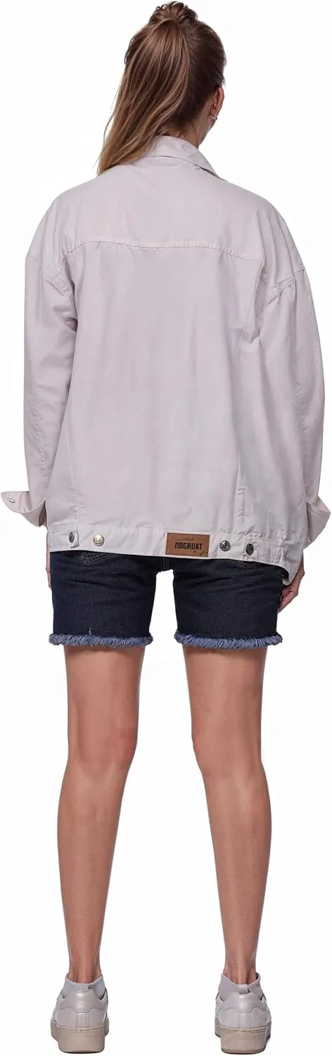 Oversized Jean Jacket for Women - Casual Trendy Fashion Denim Blue and Black Jean Jacket Women