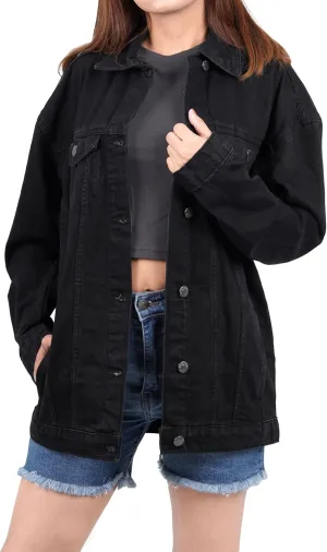 Oversized Jean Jacket for Women - Casual Trendy Fashion Denim Blue and Black Jean Jacket Women