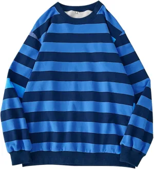 Oversized Sweatshirt for Women Trendy Crewneck Striped Color Block Tops Loose Long Sleeve Casual Stylish Pullover