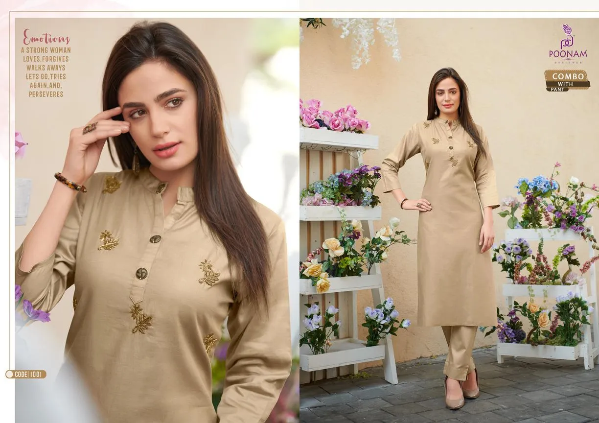Poonam Designer Darlim Jam Silk Cotton Casual Wear Kurtis Collection