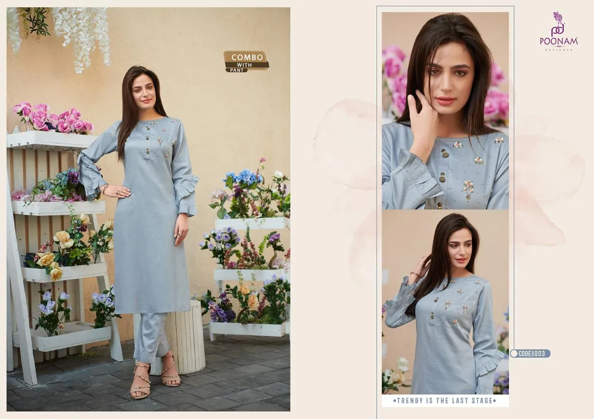 Poonam Designer Darlim Jam Silk Cotton Casual Wear Kurtis Collection
