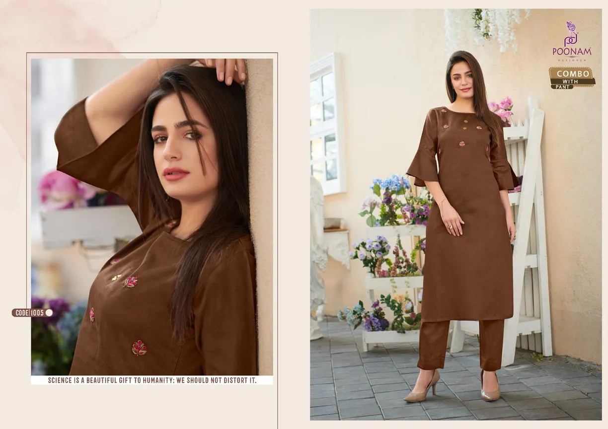 Poonam Designer Darlim Jam Silk Cotton Casual Wear Kurtis Collection