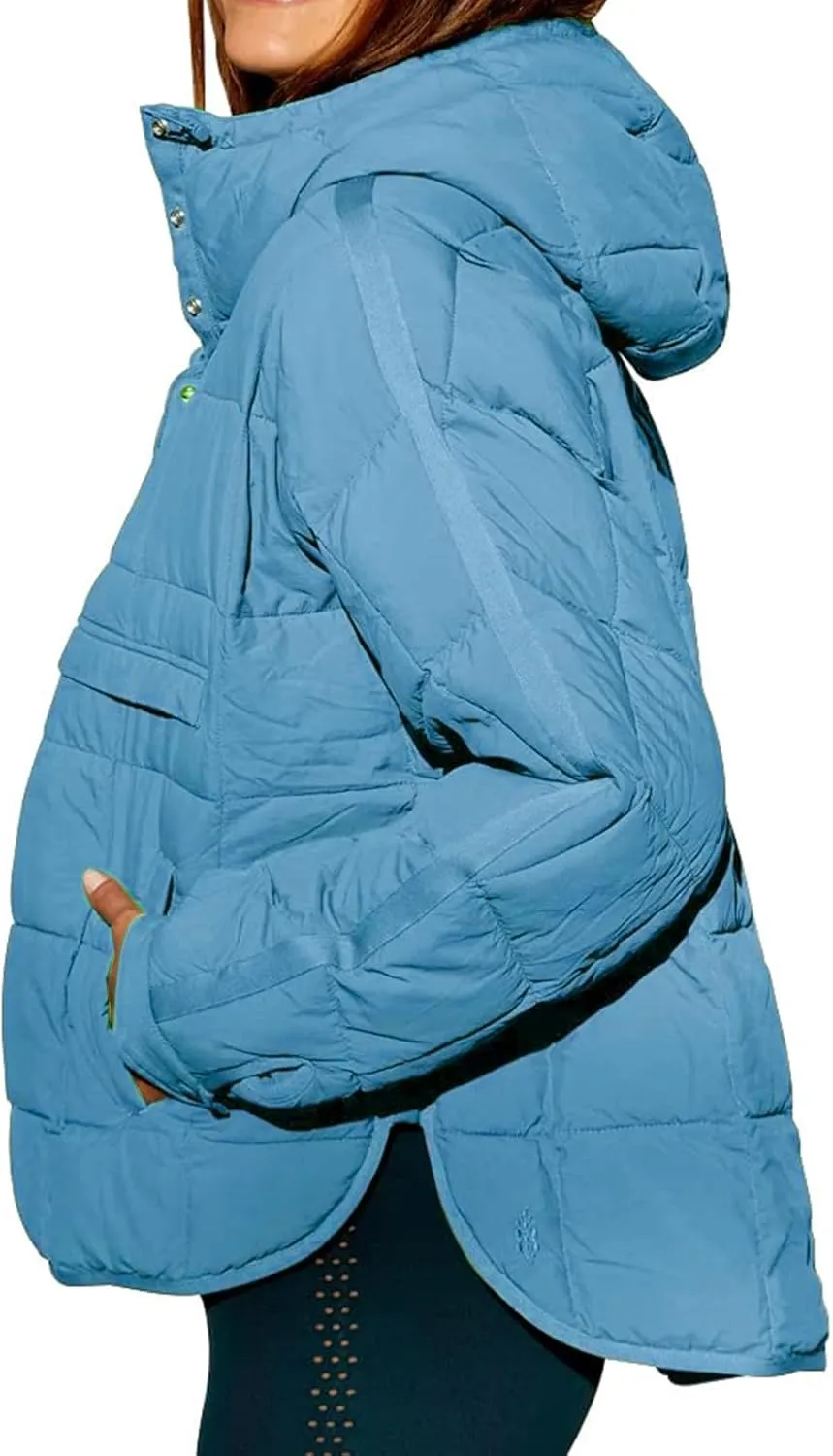Pullover Puffer Jacket for Women Long Sleeve Oversized Quilted Jackets Solid Color Hooded Sweatshirt Fall Comfy Outwear