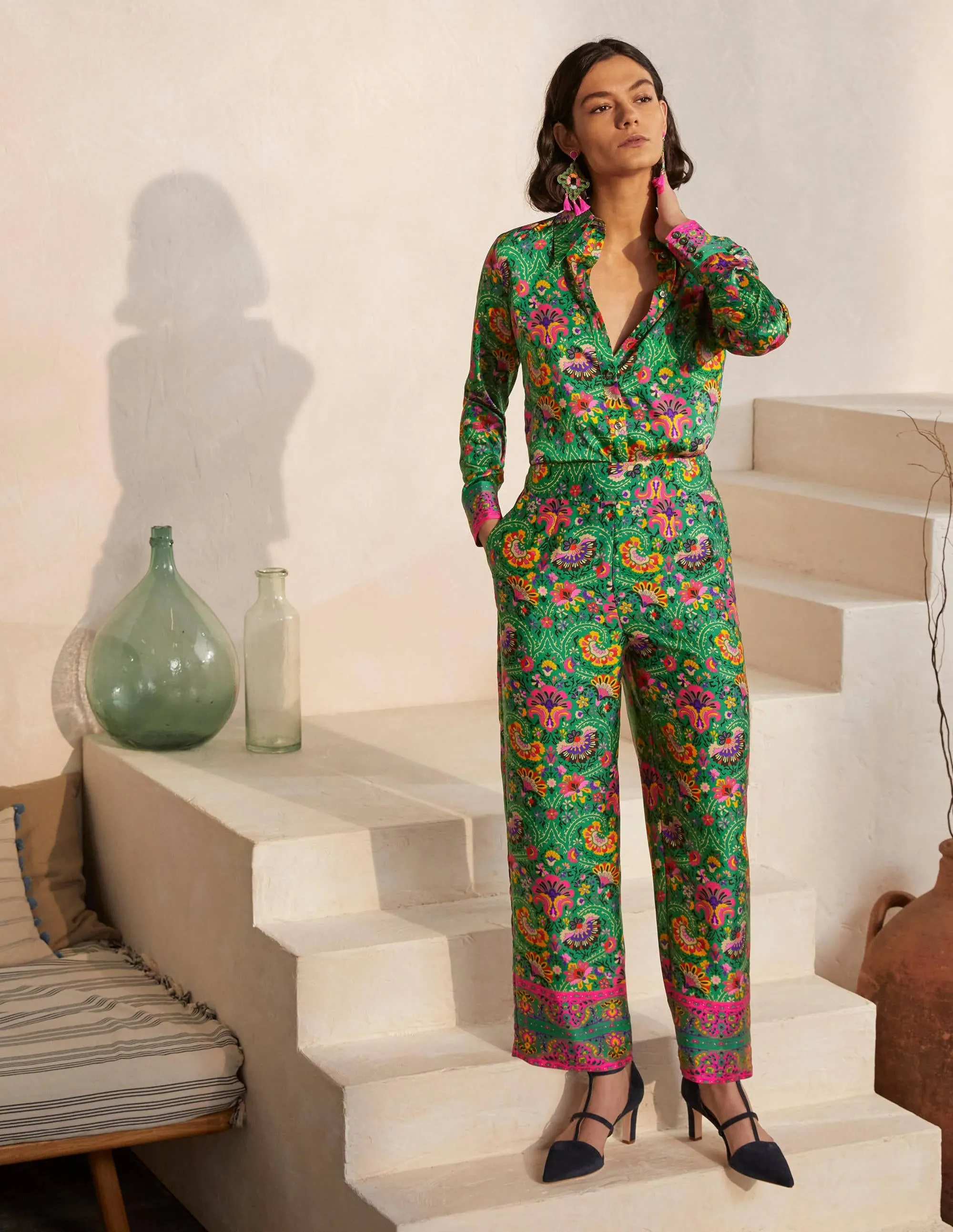 Rosa Trousers-Highland Green, Opulent Bloom