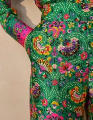 Rosa Trousers-Highland Green, Opulent Bloom