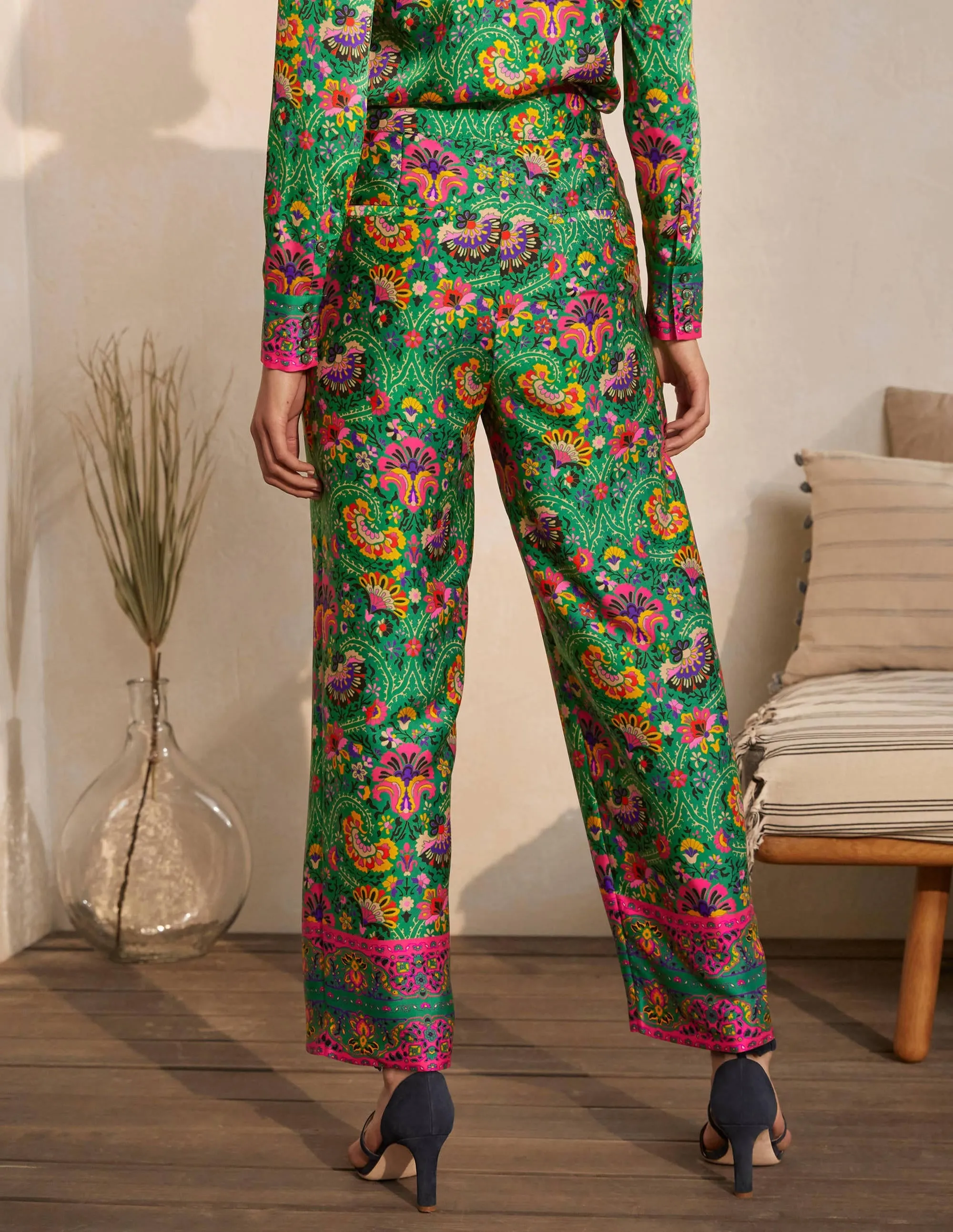 Rosa Trousers-Highland Green, Opulent Bloom