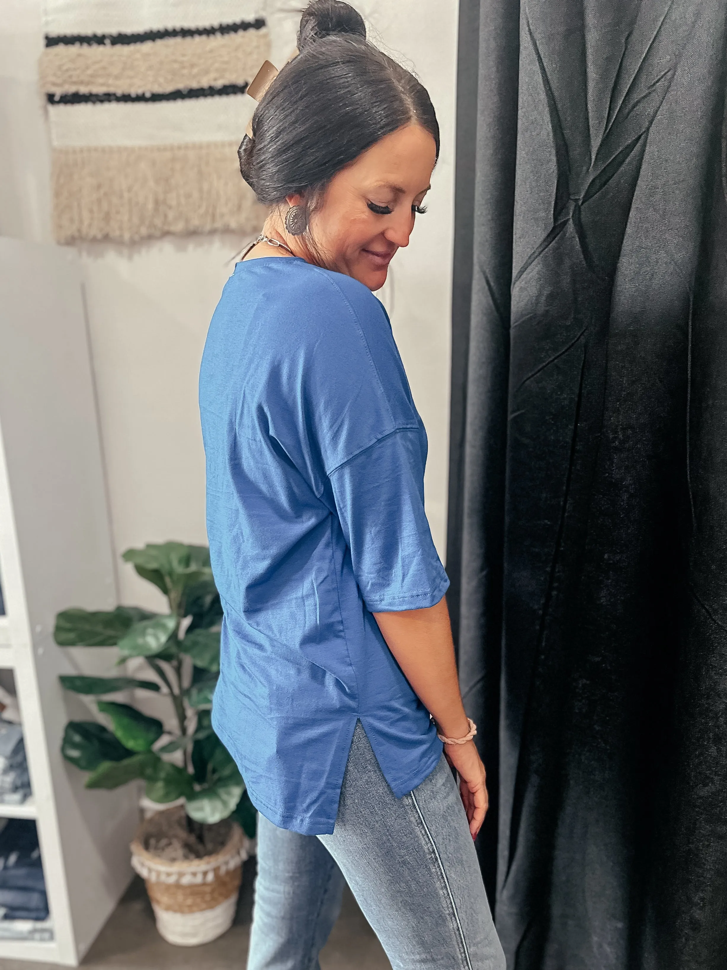 Royal Blue Short Sleeve Basic Top