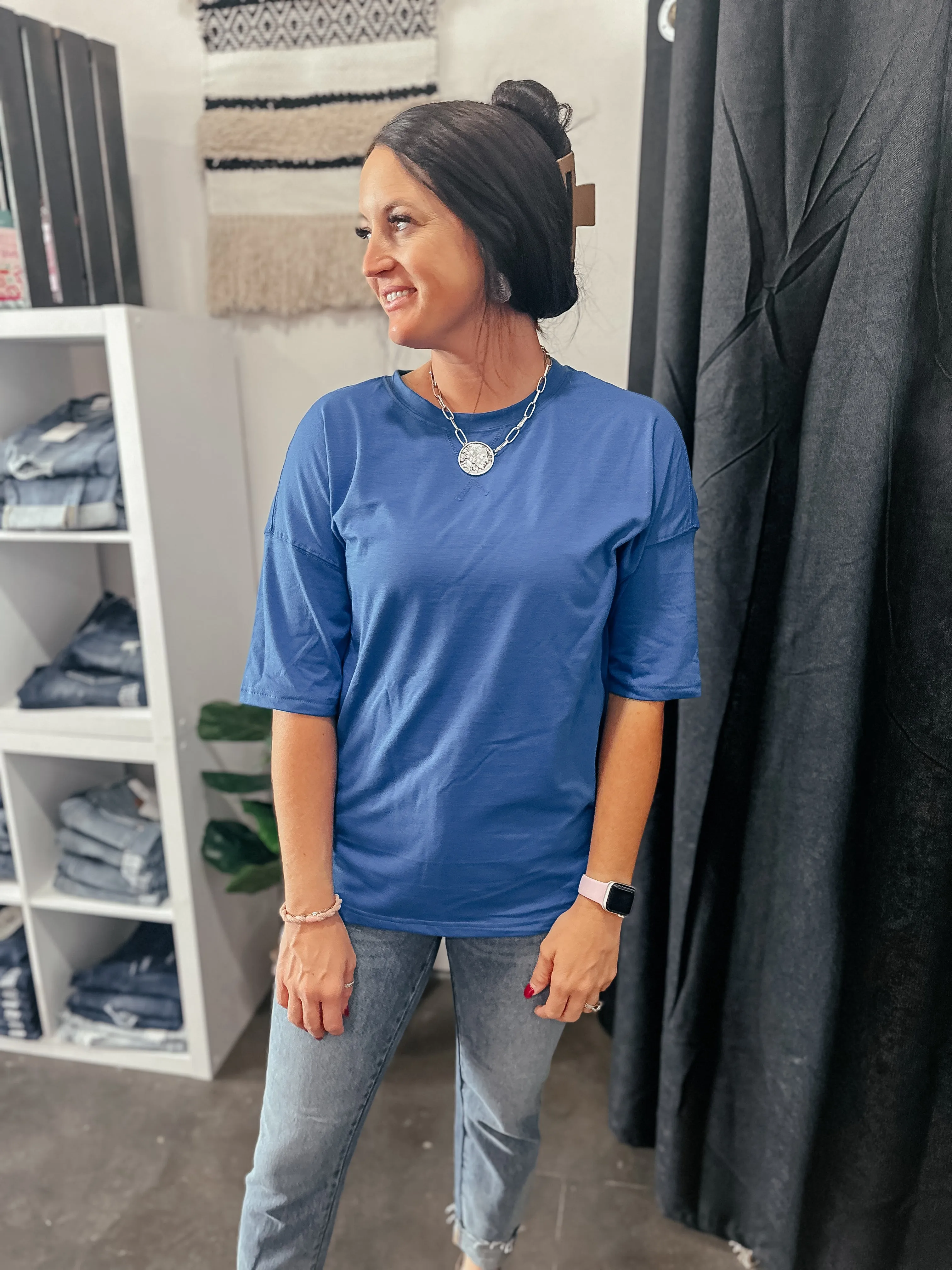 Royal Blue Short Sleeve Basic Top