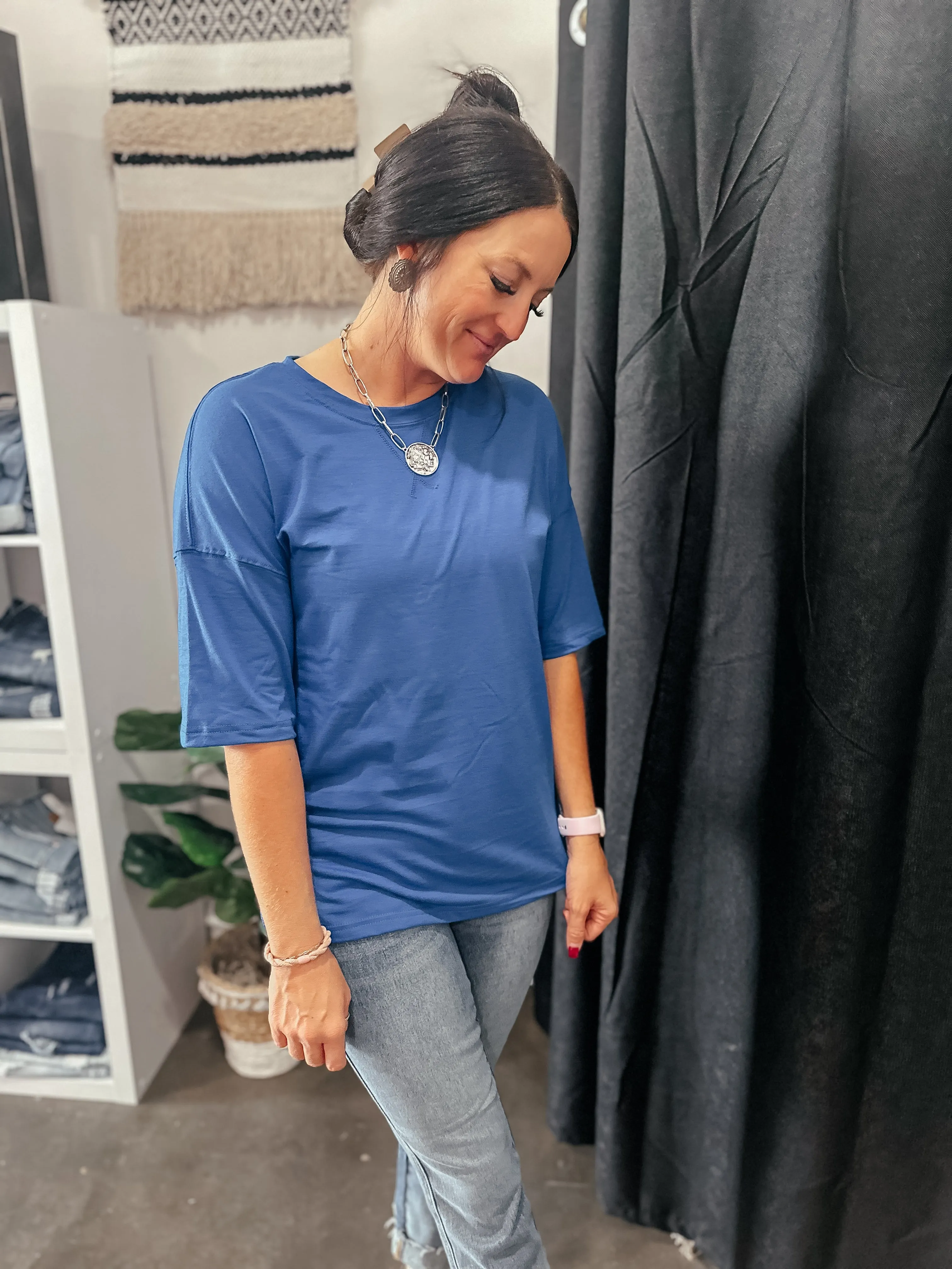 Royal Blue Short Sleeve Basic Top