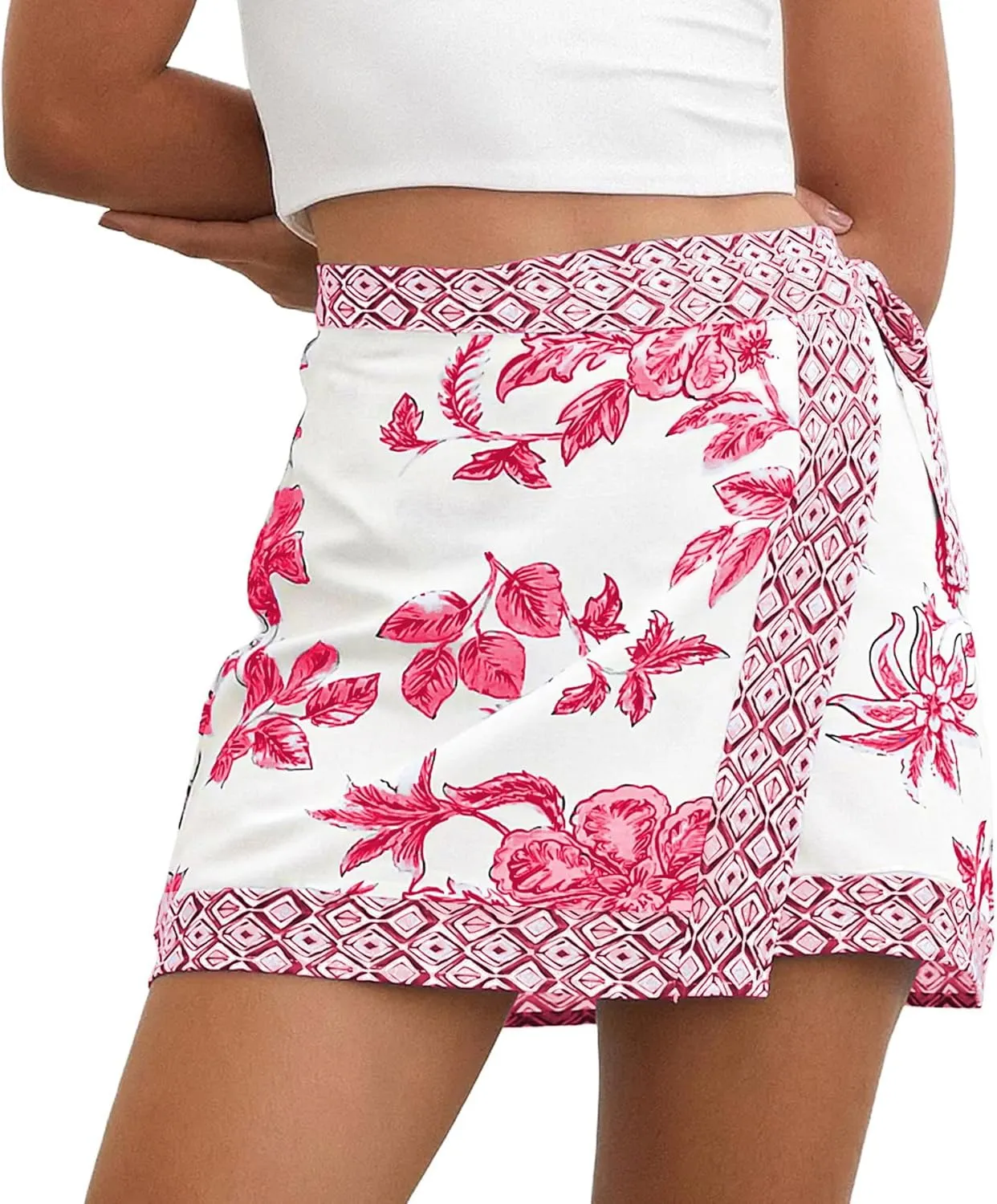 Songling Womens Floral Wrap Mini Skirt 2025 Trendy Beach Vacation High Waisted A Line Skorts Summer Boho Outfits Skirts