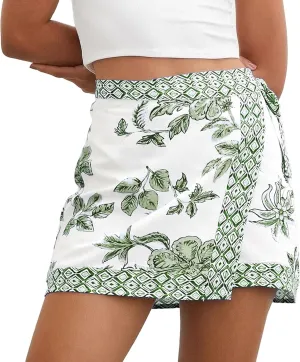 Songling Womens Floral Wrap Mini Skirt 2025 Trendy Beach Vacation High Waisted A Line Skorts Summer Boho Outfits Skirts