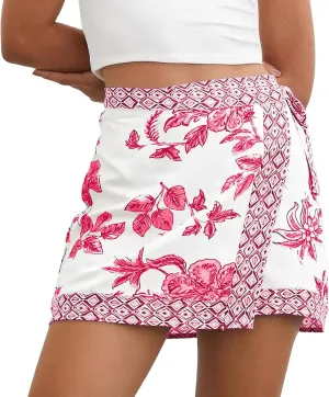 Songling Womens Floral Wrap Mini Skirt 2025 Trendy Beach Vacation High Waisted A Line Skorts Summer Boho Outfits Skirts