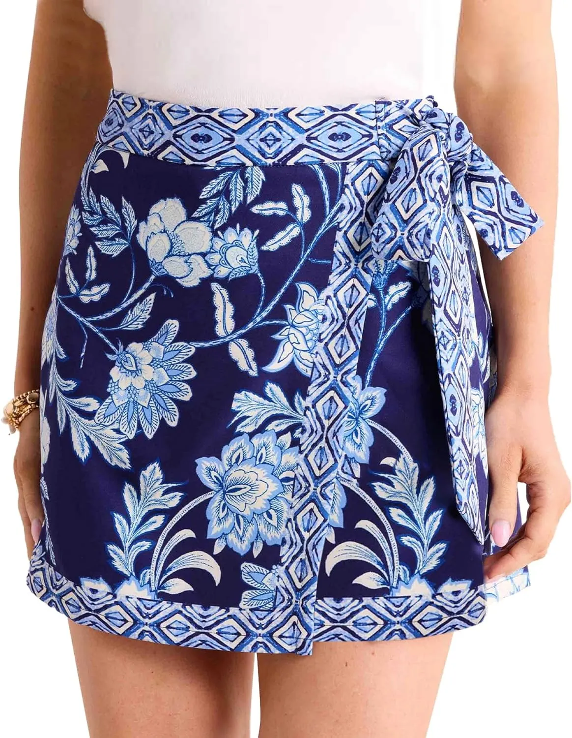 Songling Womens Floral Wrap Mini Skirt 2025 Trendy Beach Vacation High Waisted A Line Skorts Summer Boho Outfits Skirts