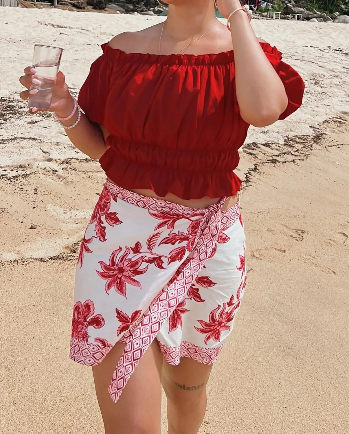 Songling Womens Floral Wrap Mini Skirt 2025 Trendy Beach Vacation High Waisted A Line Skorts Summer Boho Outfits Skirts
