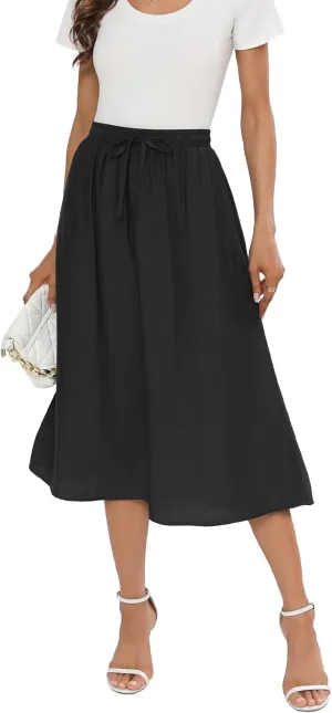 Summer Skirts with Pockets 2025 Boho Midi Length Skirt High Waisted Beach Cover Up for Women Trendy(S-2XL)