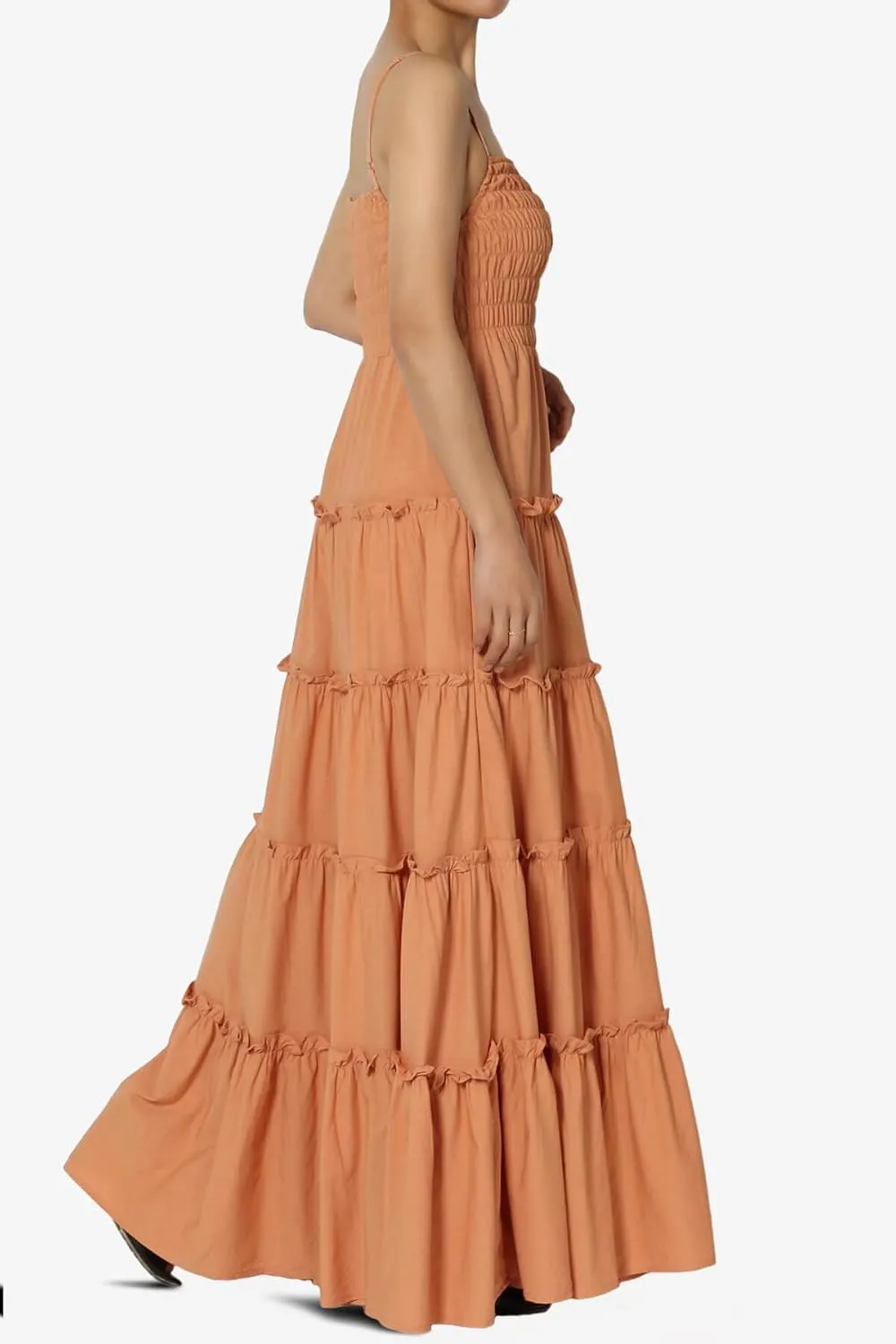 TheMogan Women's Chic Smocked Cami Tiered Maxi Dress Spaghetti Strap A-Line Skirt Summer Casual