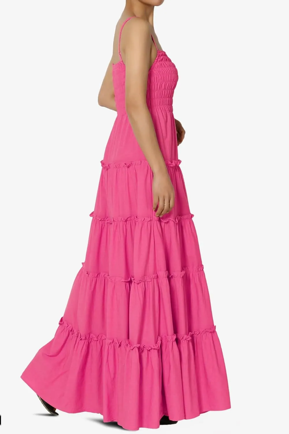 TheMogan Women's Chic Smocked Cami Tiered Maxi Dress Spaghetti Strap A-Line Skirt Summer Casual