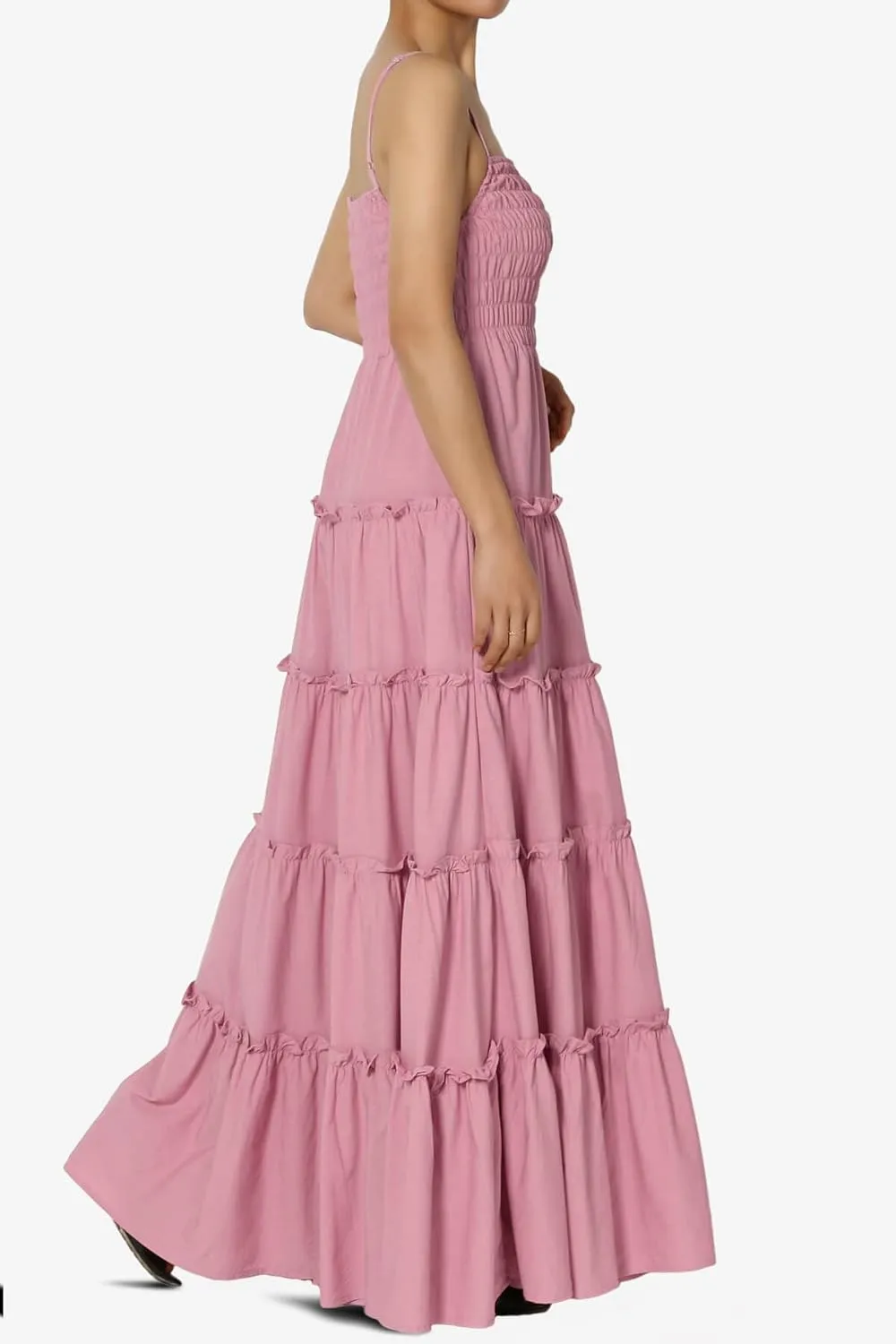 TheMogan Women's Chic Smocked Cami Tiered Maxi Dress Spaghetti Strap A-Line Skirt Summer Casual