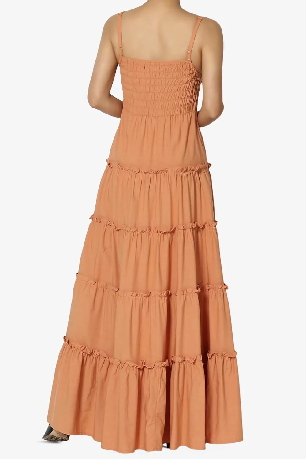 TheMogan Women's Chic Smocked Cami Tiered Maxi Dress Spaghetti Strap A-Line Skirt Summer Casual