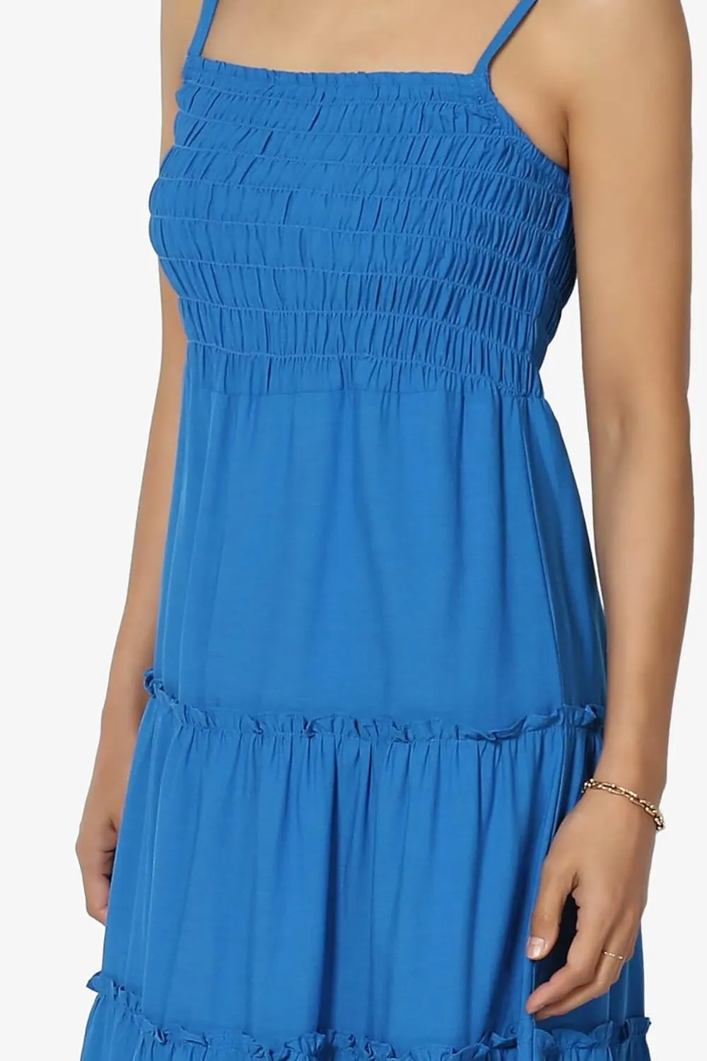 TheMogan Women's Chic Smocked Cami Tiered Maxi Dress Spaghetti Strap A-Line Skirt Summer Casual