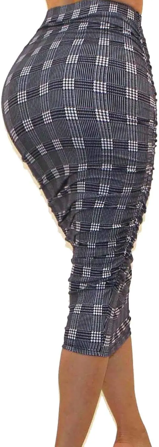 Vivicastle Women's USA Ruched Frill Ruffle High Waist Pencil Mid-Calf Skirt