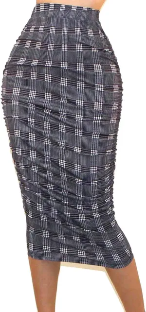 Vivicastle Women's USA Ruched Frill Ruffle High Waist Pencil Mid-Calf Skirt