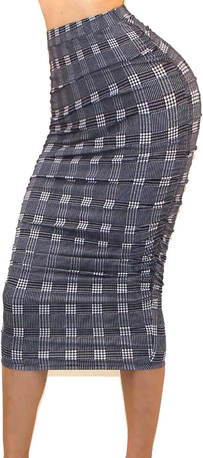Vivicastle Women's USA Ruched Frill Ruffle High Waist Pencil Mid-Calf Skirt
