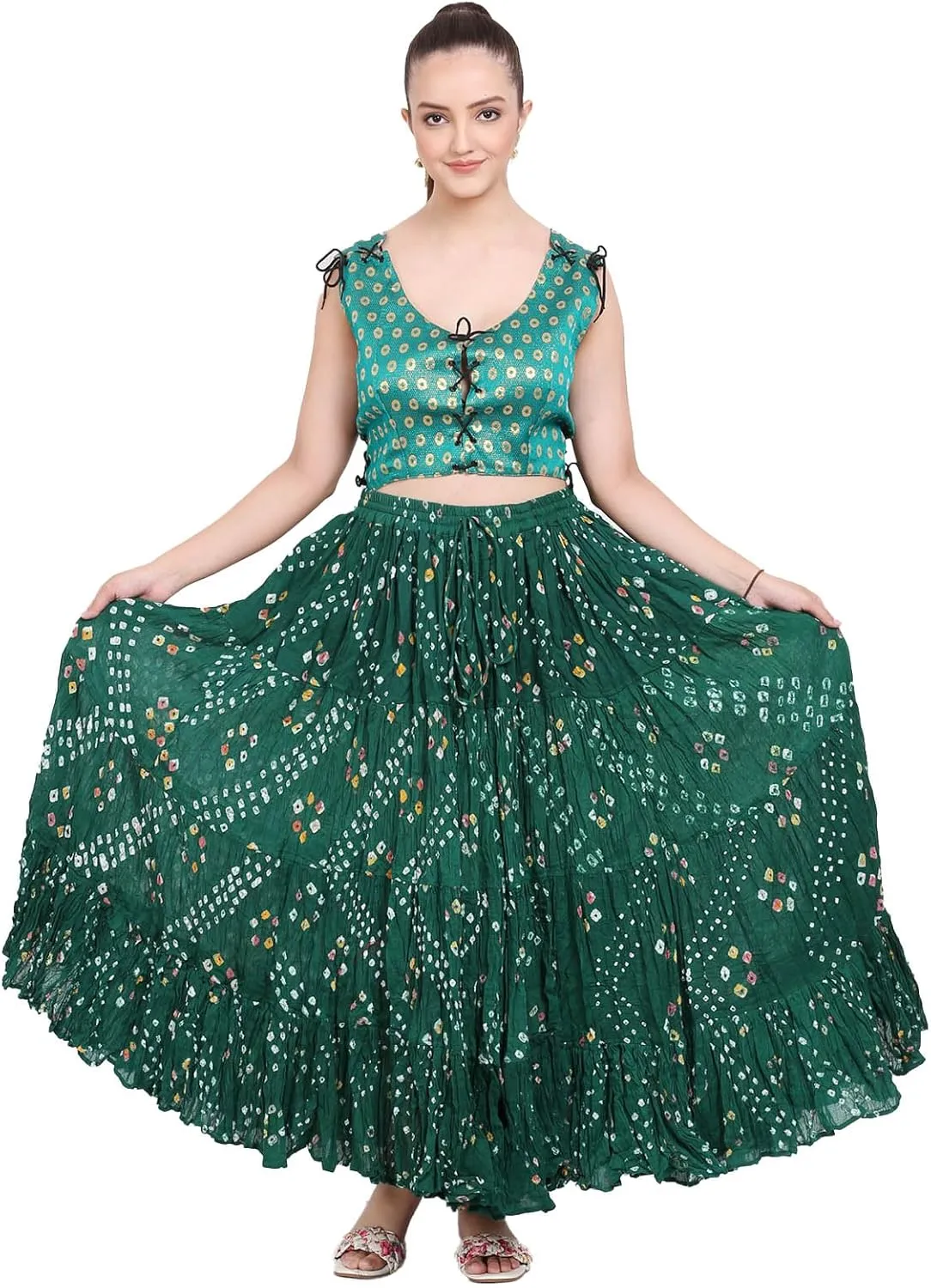 Wevez Womens 25 Yard Polka Dot Pleated Belly Dance Jaipur Leopard Print Skirt
