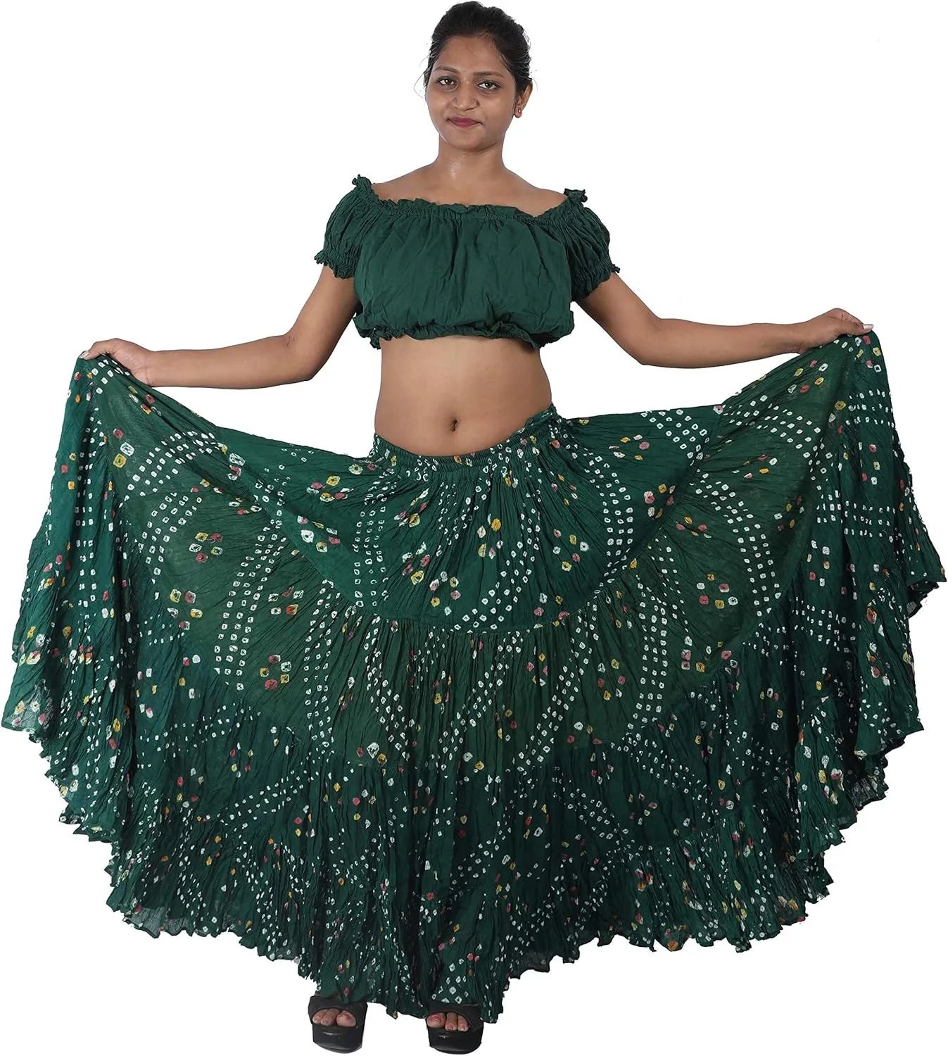 Wevez Womens 25 Yard Polka Dot Pleated Belly Dance Jaipur Leopard Print Skirt