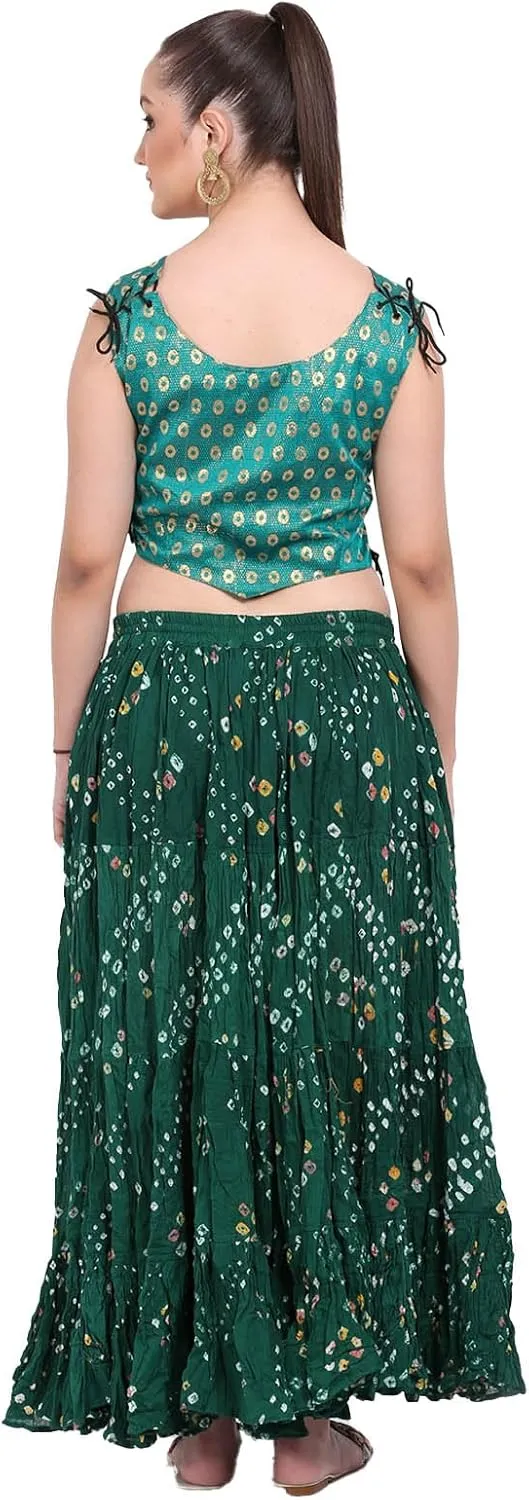 Wevez Womens 25 Yard Polka Dot Pleated Belly Dance Jaipur Leopard Print Skirt