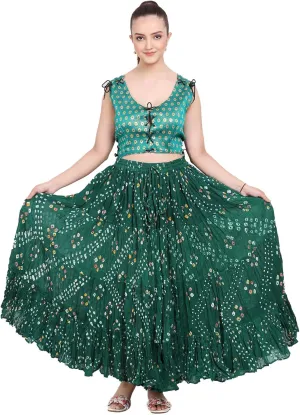 Wevez Womens 25 Yard Polka Dot Pleated Belly Dance Jaipur Leopard Print Skirt