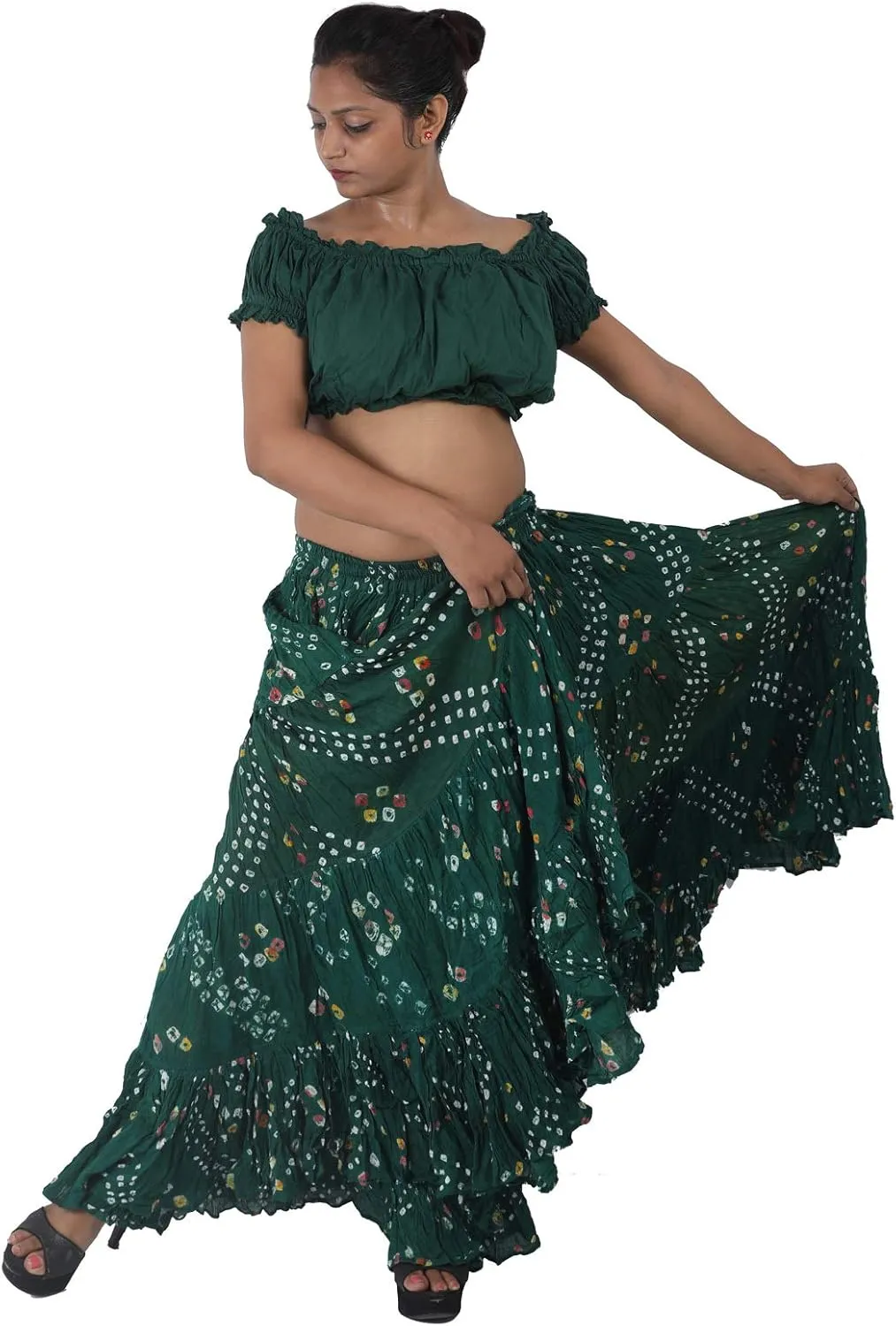 Wevez Womens 25 Yard Polka Dot Pleated Belly Dance Jaipur Leopard Print Skirt
