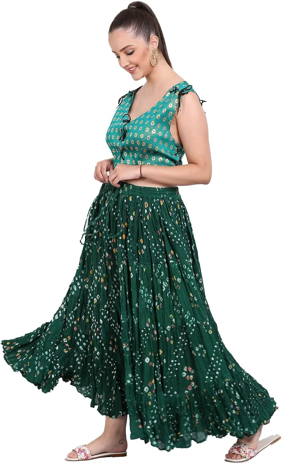 Wevez Womens 25 Yard Polka Dot Pleated Belly Dance Jaipur Leopard Print Skirt