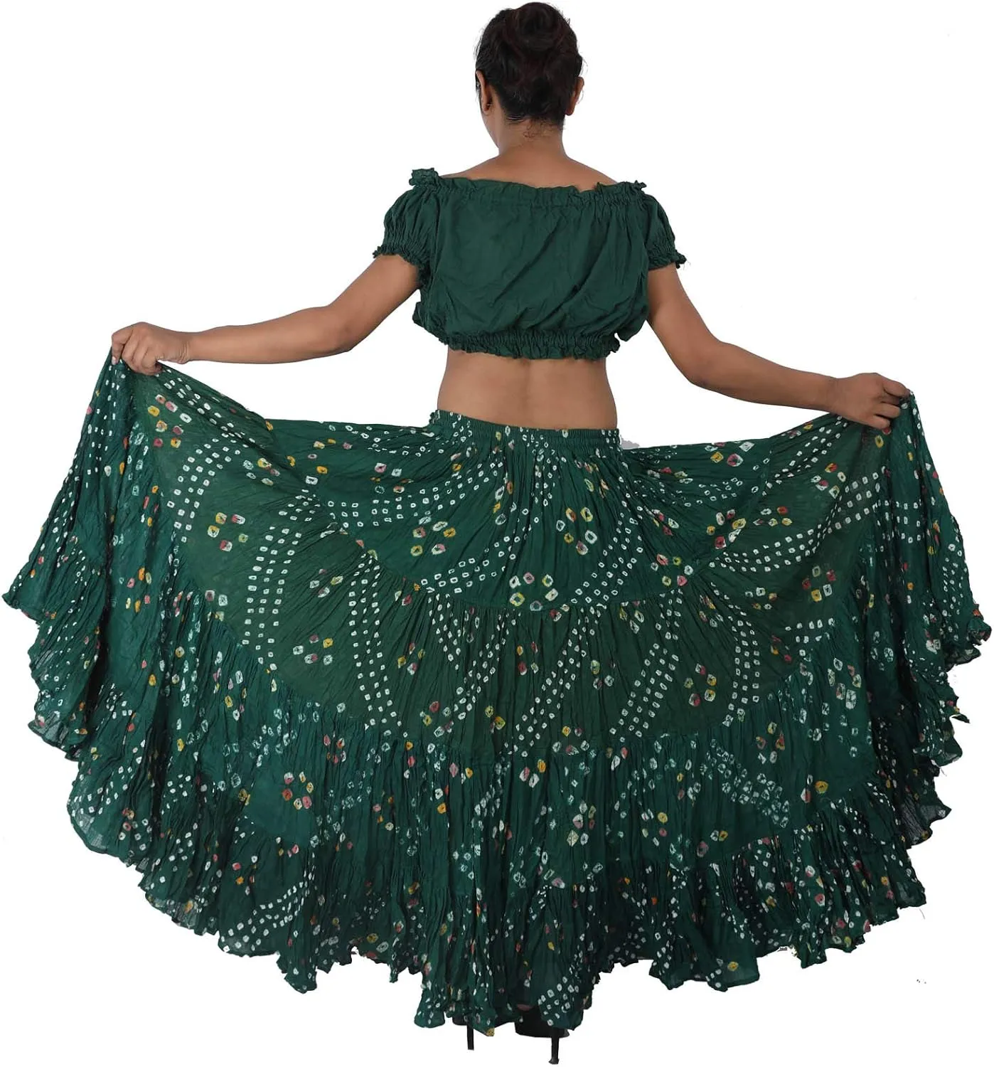 Wevez Womens 25 Yard Polka Dot Pleated Belly Dance Jaipur Leopard Print Skirt