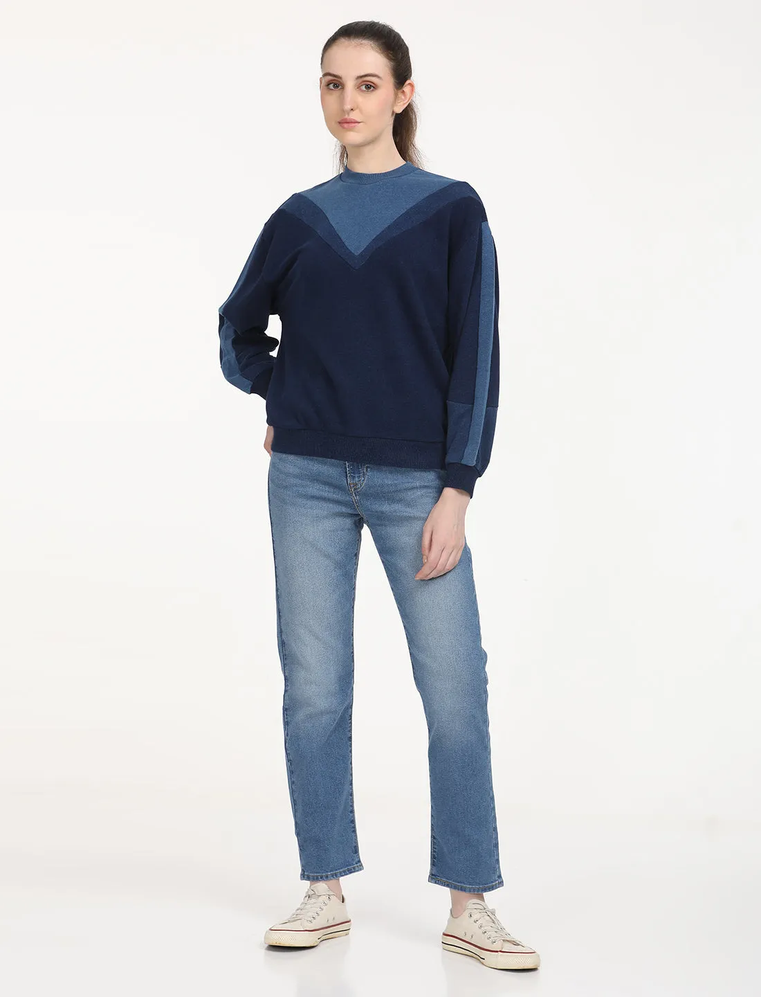 Women's Colorblock Navy Crew Neck Sweatshirt
