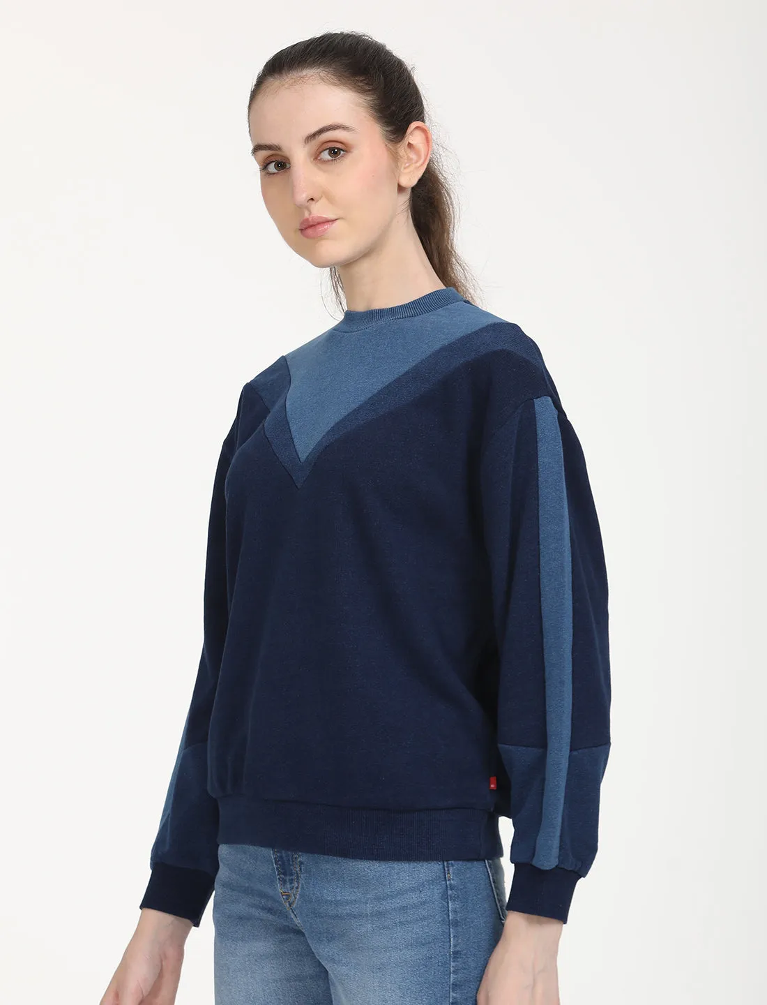 Women's Colorblock Navy Crew Neck Sweatshirt