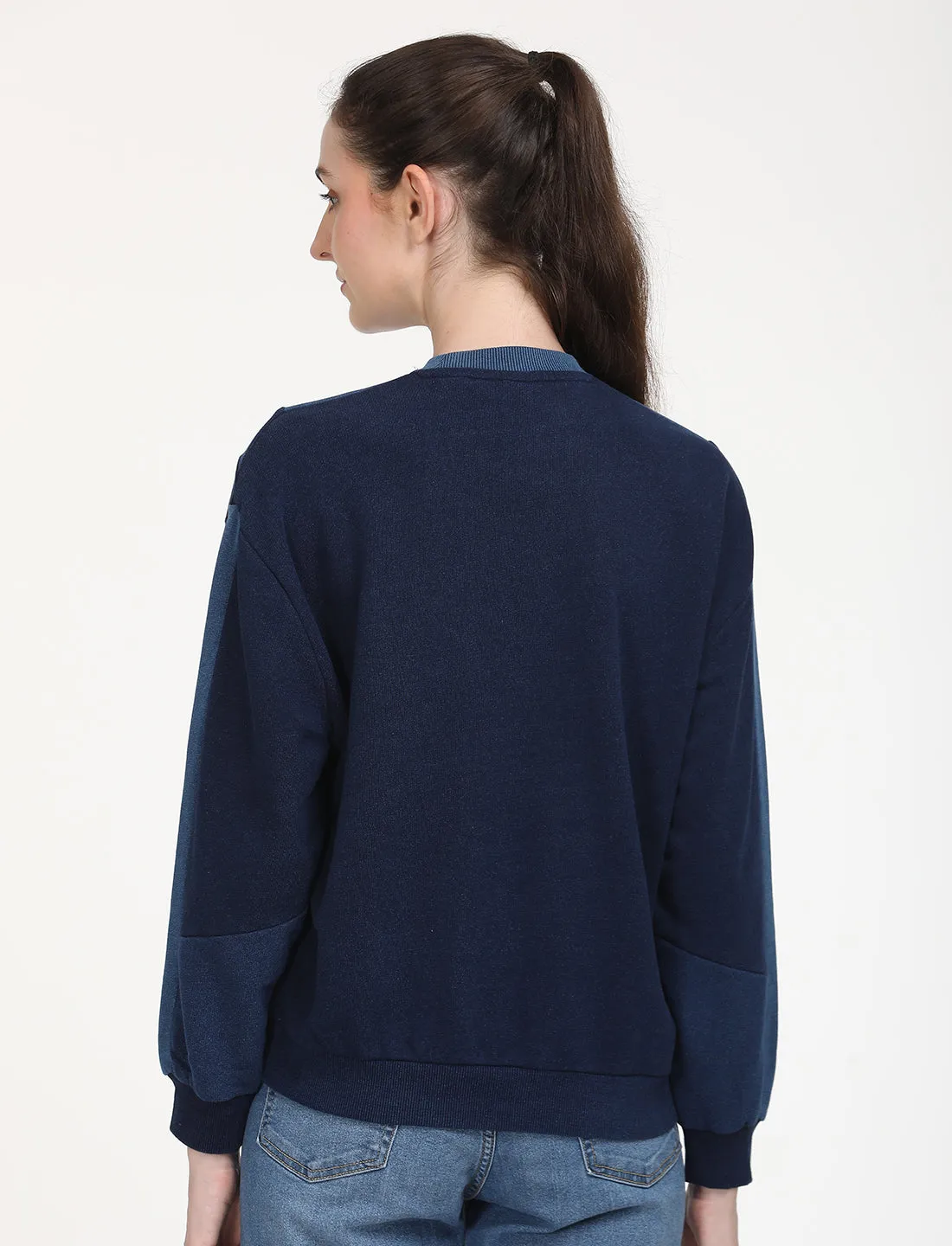 Women's Colorblock Navy Crew Neck Sweatshirt