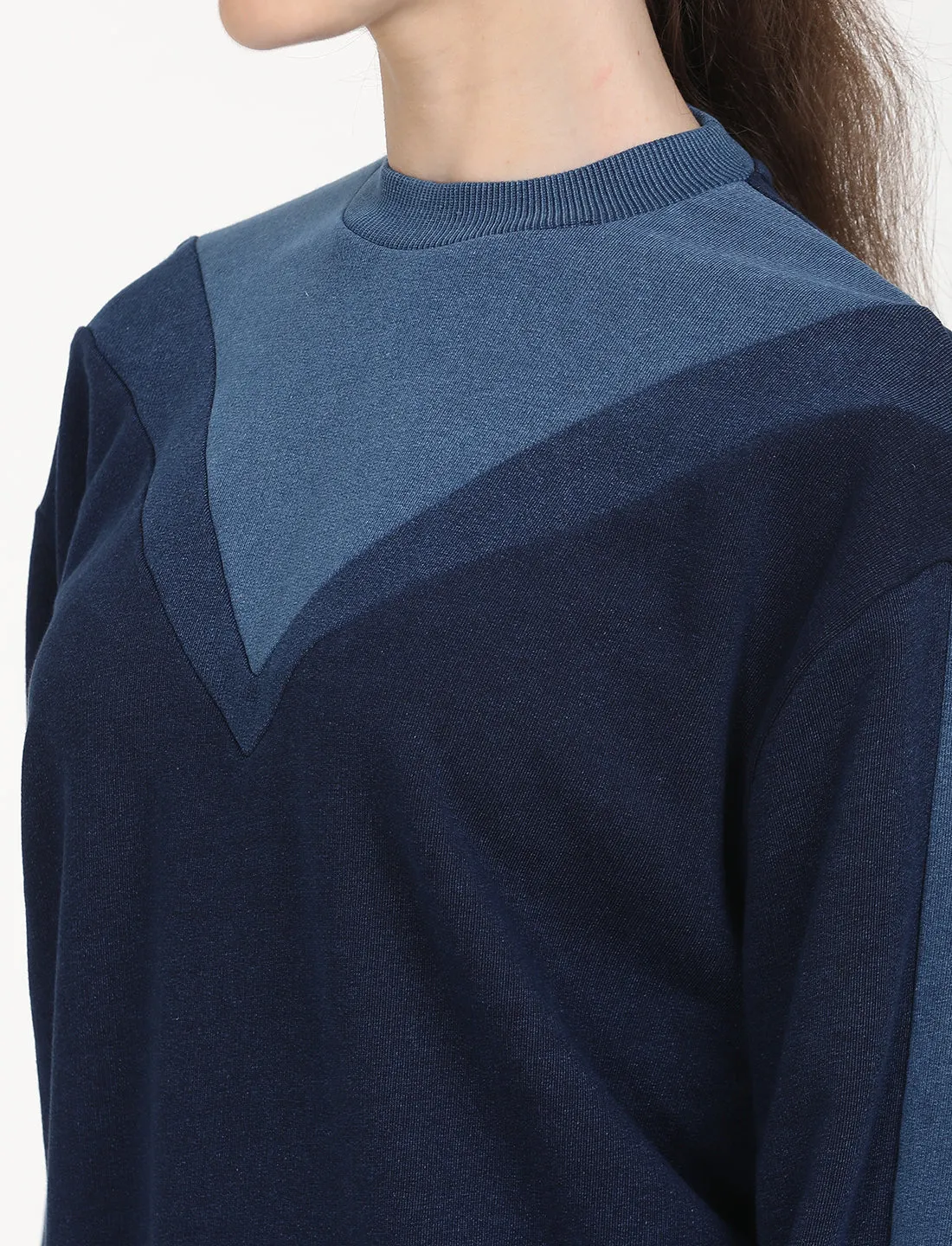 Women's Colorblock Navy Crew Neck Sweatshirt