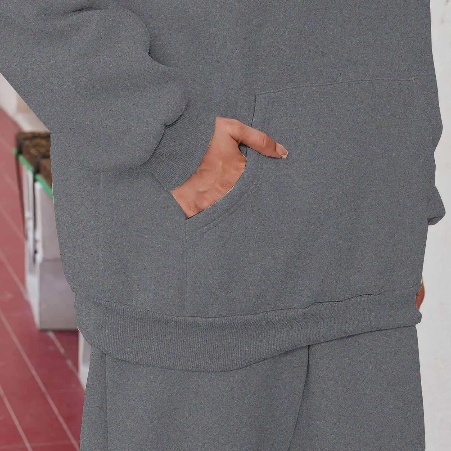 Womens Hoodie 2 Piece Set Trendy Oversized Baggy Lounge Y2K Sweatsuit Sets Casual Solid Color Loose Fit Tracksuit Set
