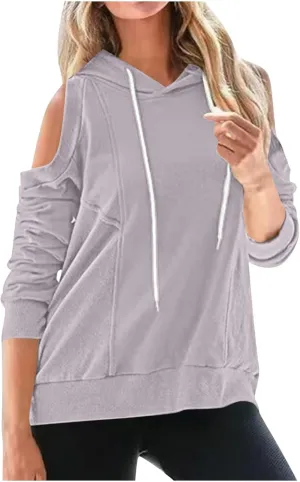 Womens Hoodies Oversized Sweatshirts Casual Hooded Pullover Off Shoulder Drawstring Long Sleeve Fall Fashion Clothes