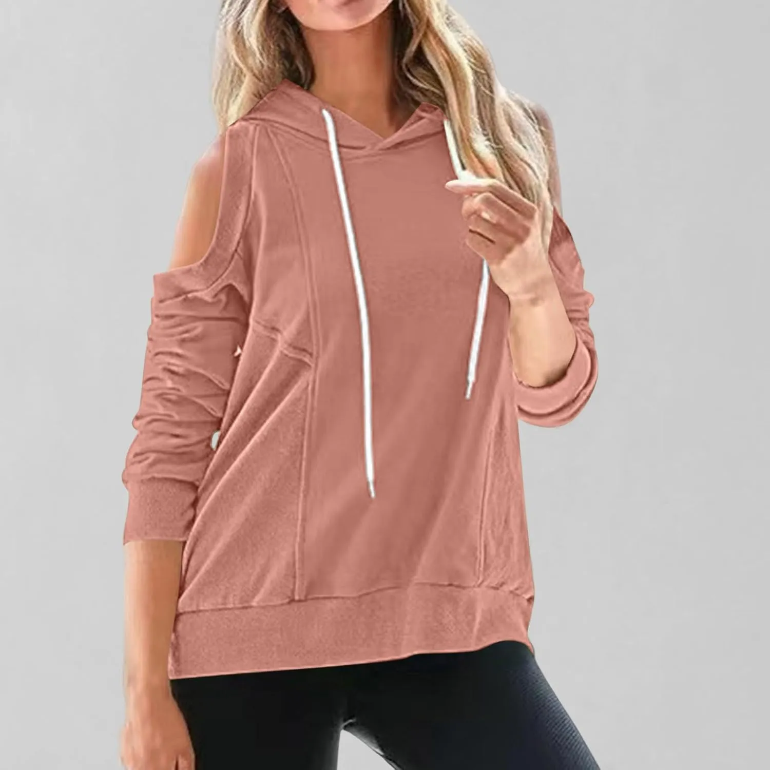 Womens Hoodies Oversized Sweatshirts Casual Hooded Pullover Off Shoulder Drawstring Long Sleeve Fall Fashion Clothes